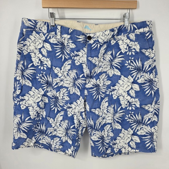 Tommy Bahama Men's Relaxed Chino Shorts‎ Blue White Floral 9" Linen Blend 42 - Picture 1 of 7